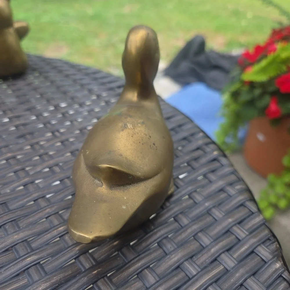 Vintage Solid Brass Duck Green Patina Tarnish Easter Cottage Cabin Core